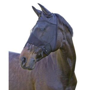 Fly mask for horse with ears and fringes, black, Covalliero